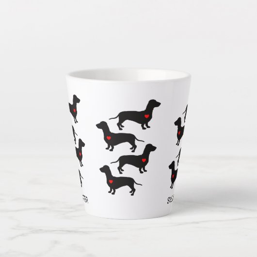 Dachshund Worst Hond Hart Gepersonaliseerd Latte Mok (Voorkant)