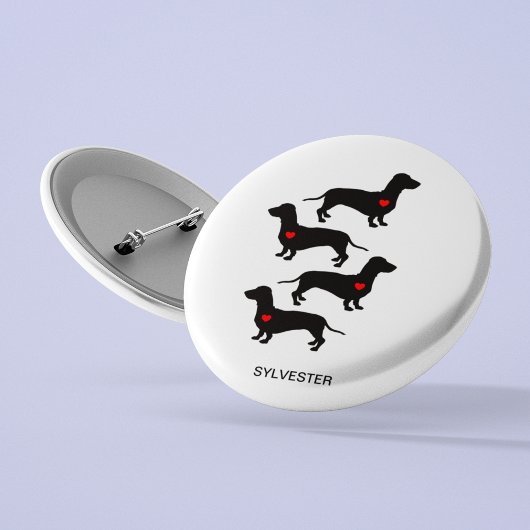 Dachshund Worst Hond Hart Monogram Naam Ronde Button 3,2 Cm