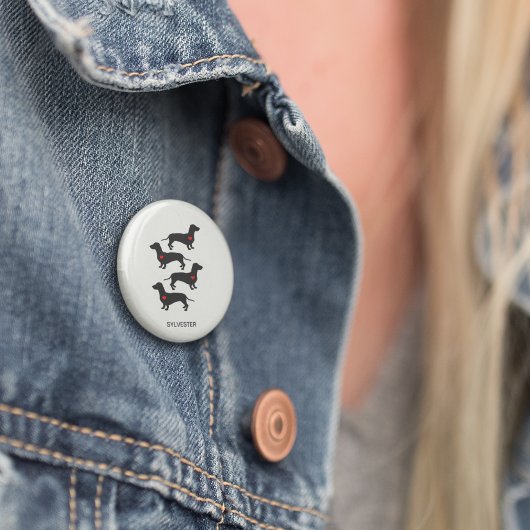 Dachshund Worst Hond Hart Monogram Naam Ronde Button 3,2 Cm
