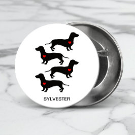 Dachshund Worst Hond Hart Monogram Naam Ronde Button 3,2 Cm