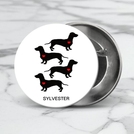 Dachshund Worst Hond Hart Monogram Naam Ronde Button 3,2 Cm