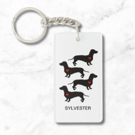 Dachshund Worst Hond Hart Monogram Naam Sleutelhanger