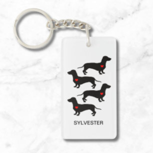 Dachshund Worst Hond Hart Monogram Naam Sleutelhanger