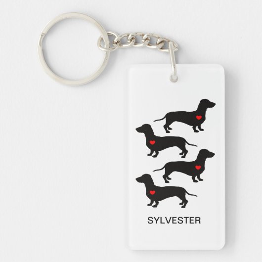 Dachshund Worst Hond Hart Monogram Naam Sleutelhanger (Voorkant)