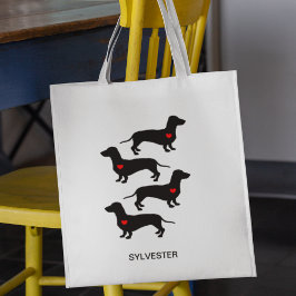 Dachshund Worst Hond Hart Monogram Naam Tote Bag