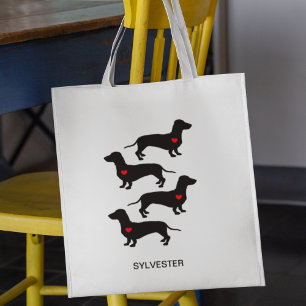 Dachshund Worst Hond Hart Monogram Naam Tote Bag