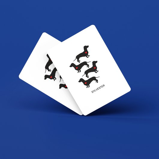 Dachshund Worst Hond Rood Hart Aangepaste Naam Pokerkaarten