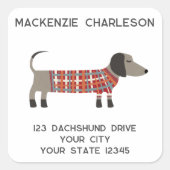 Dachshund Worst Wiener Hond Gepersonaliseerd Adres Vierkante Sticker (Voorkant)
