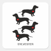 Dachshund Worstelhond Hart Monogram Naam Vierkante Sticker (Voorkant)