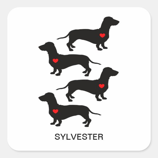 Dachshund Worstelhond Hart Monogram Naam Vierkante Sticker (Voorkant)