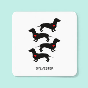 Dachshund Worstelhond Hart Monogram Naam Vierkante Sticker