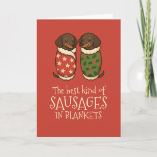 Dachshund Worstjes in Deken Kerstmis Feestdagen Kaart