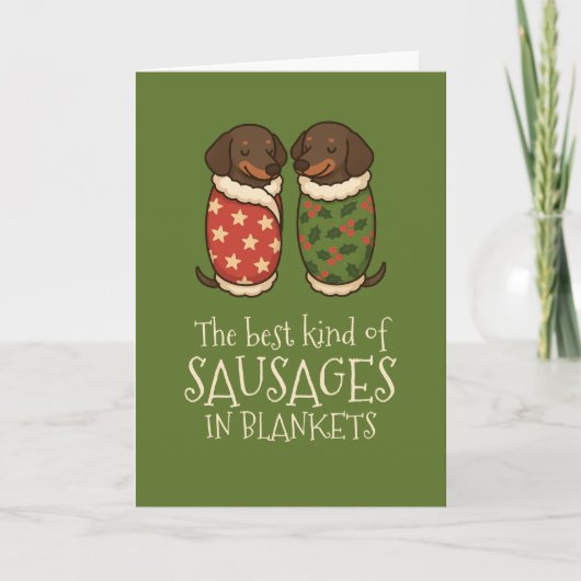 Dachshund Worstjes in Dekens Kerstmis Feestdagen Kaart (Voorkant)