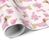 Dachshund Wrapping Paper roze Floral Gift Wrap Cadeaupapier (Rol Hoek)