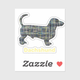 Dachshund Yellow & Blue Grid Abstracte cut Sticker