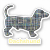 Dachshund Yellow & Blue Grid Abstracte cut Sticker (Voorkant)