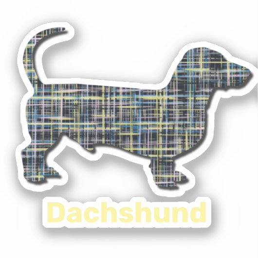 Dachshund Yellow & Blue Grid Abstracte cut Sticker (Voorkant)