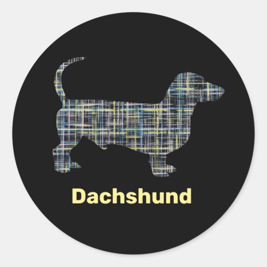 Dachshund Yellow & Blue Grid Lines Abstract Ronde Sticker (Voorkant)