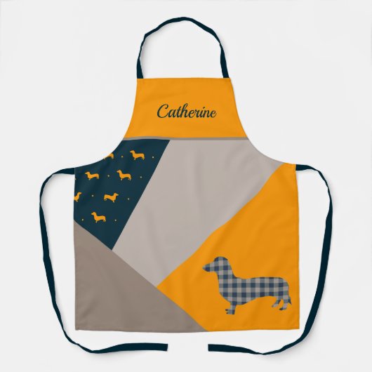 Dachshund Yellow en Deep Blauwgroen Abstract Schort (Voorkant)