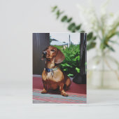 Dachshund zit op porch country House Birthday Briefkaart (Staand voorkant)