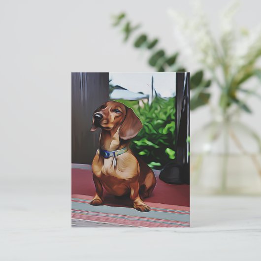 Dachshund zit op porch country House Birthday Briefkaart (Staand voorkant)