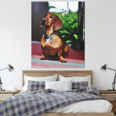 Dachshund zit op porch country House Birthday Canvas Afdruk (Insitu (Slaapkamer))