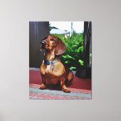 Dachshund zit op porch country House Birthday Canvas Afdruk (Voorkant)
