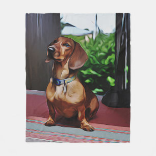 Dachshund zit op porch country House Birthday Fleece Deken