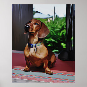 Dachshund zit op porch country House Birthday Poster