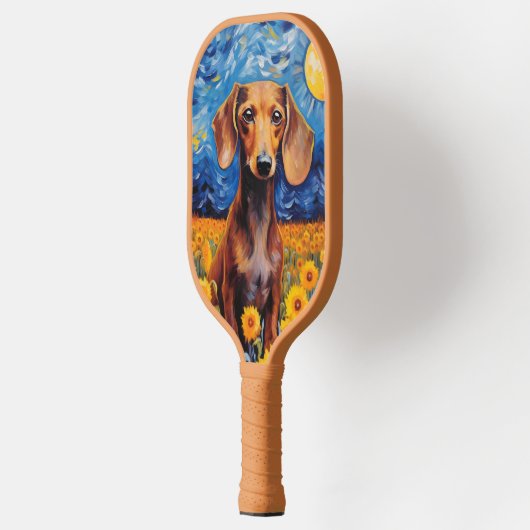Dachshund & Zonnebloemen Kunstcadeau Pickleball Paddle (Links)
