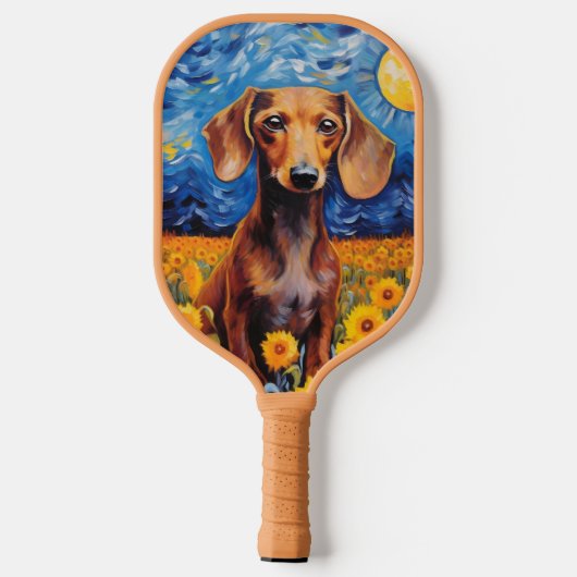 Dachshund & Zonnebloemen Kunstcadeau Pickleball Paddle (Achterkant)
