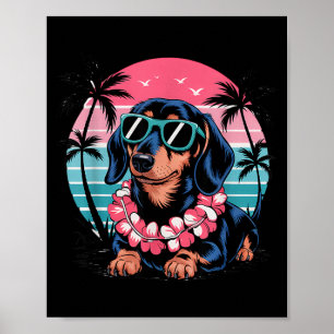 Dachshund Zonsondergang Hawaii Zomer Stijl Poster