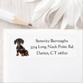 Dachshund zwart en bruin puppy hond gepersonalisee etiket (Insitu)