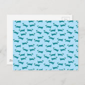 Dachshundpatroon in blauwe combinatie briefkaart (Voorkant / Achterkant)