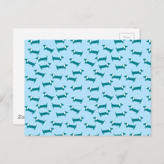 Dachshundpatroon in blauwe combinatie briefkaart (Voorkant / Achterkant)