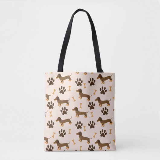 Dachshundpatroon:  printontwerp tote bag (Voorkant)