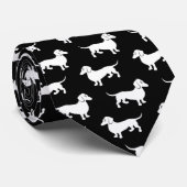 Dachshunds All Over Black en White Stropdas (Opgerold)