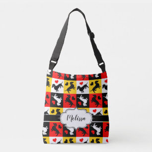 Dachshunds and Hearts Colorful Gingham Pattern Crossbody Tas