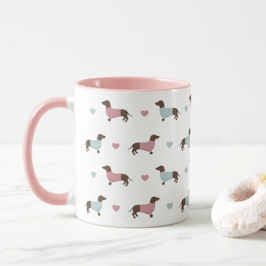 Dachshunds and Hearts Mok (Met donut)