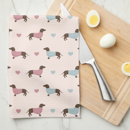 Dachshunds and Hearts Tea Towel Theedoek (Quarter Fold)