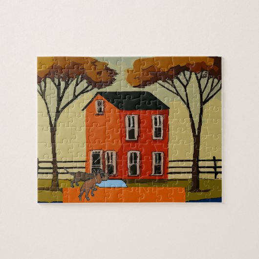 Dachshunds atHouse Door, voeg tekst toe Legpuzzel (Horizontaal)