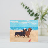 Dachshunds bij Beach Briefkaart (Staand voorkant)