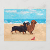 Dachshunds bij Beach Briefkaart (Voorkant)