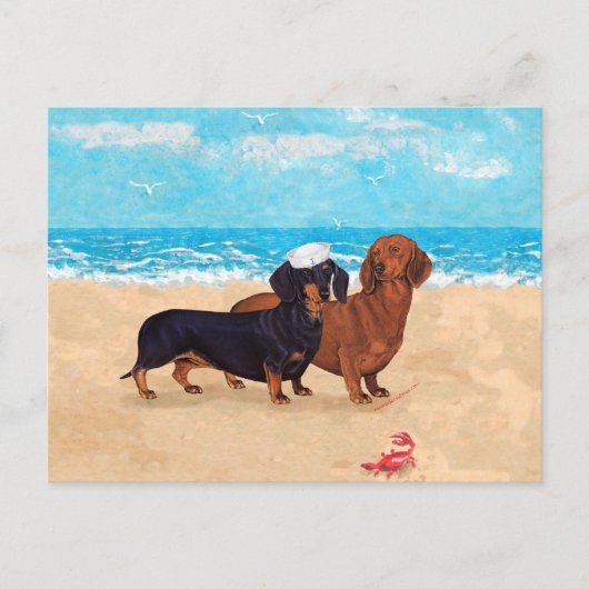Dachshunds bij Beach Briefkaart (Voorkant)