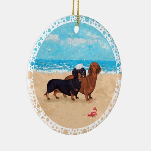 Dachshunds bij Beach Keramisch Ornament (Rechts)