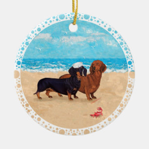 Dachshunds bij Beach Keramisch Ornament