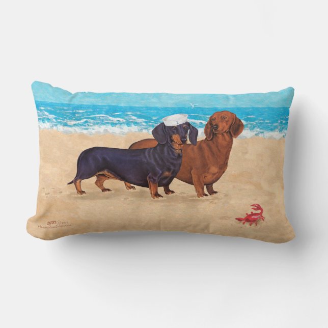 Dachshunds bij Beach Kussen (Voorkant)