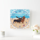 Dachshunds bij Beach Vierkante Klok (Huis)