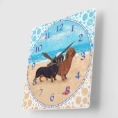 Dachshunds bij Beach Vierkante Klok (Hoek)