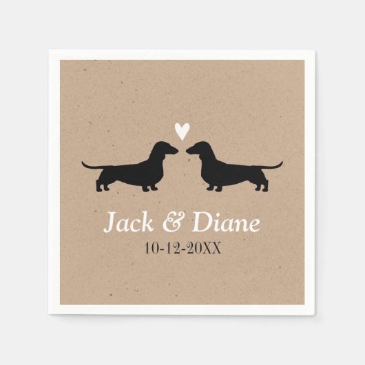 Dachshunds bruiloft paar met aangepaste tekst servetten (Voorkant)